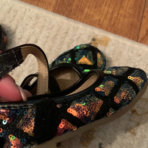 Black Mary Jane baby toddler shoe with iridescent sequins. Baby 5 - Picture 4 of 5